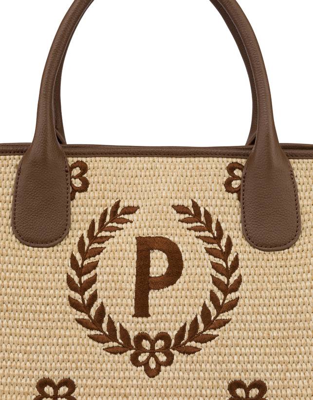 Pollini Tote Bag In Paglia Macro Heritage Medium Naturale/t.moro/marrone Prezzo basso