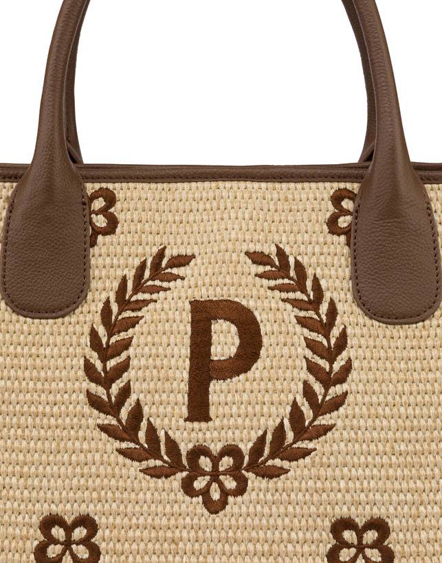 Pollini Tote Bag In Paglia Macro Heritage Small Naturale/t.moro/marrone Super Saving Price