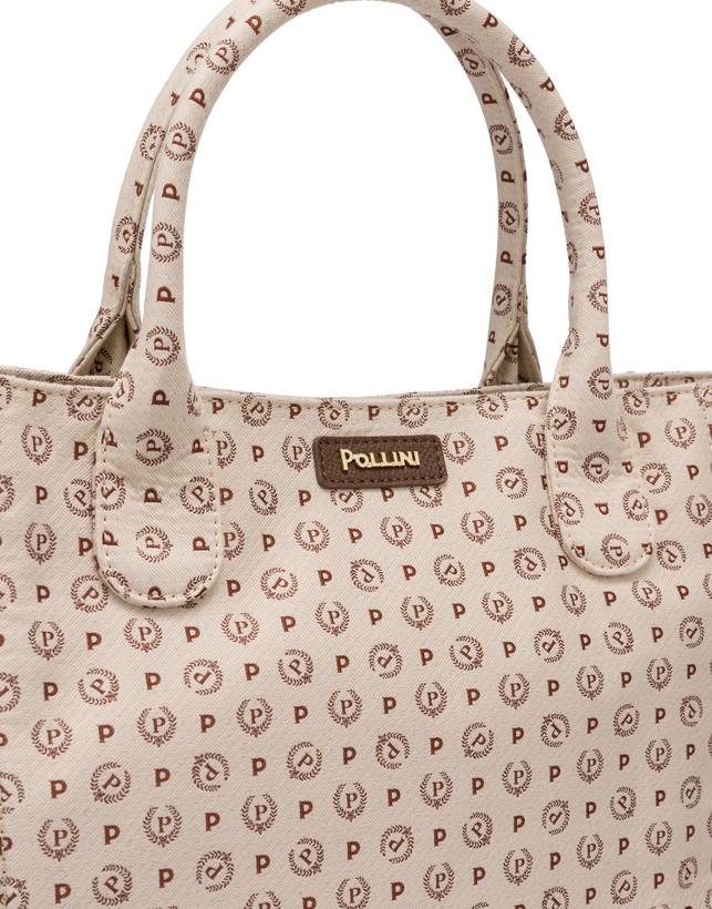 Pollini Borsa Tote Heritage Denim Jacquard Avorio/marrone Ritorno libero