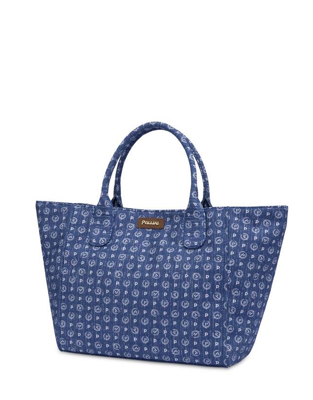 Pollini Borsa Tote Heritage Denim Jacquard Blu/marrone Rilascio limitato