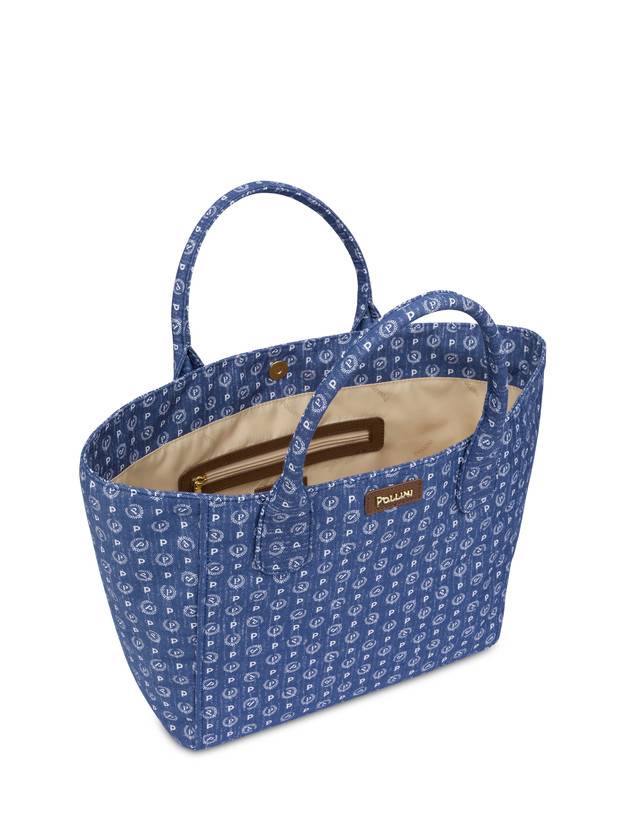 Pollini Borsa Tote Heritage Denim Jacquard Blu/marrone Rilascio limitato