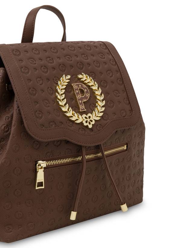 Pollini Zaino Heritage Logo Embossed Marrone Super sconto