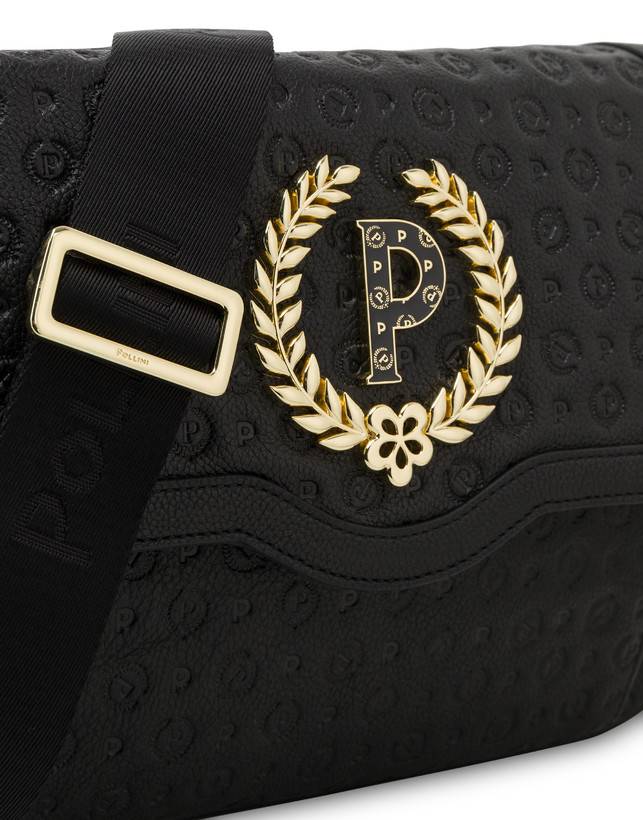 Pollini Borsa A Tracolla Heritage Logo Embossed Nero Enormi sconti