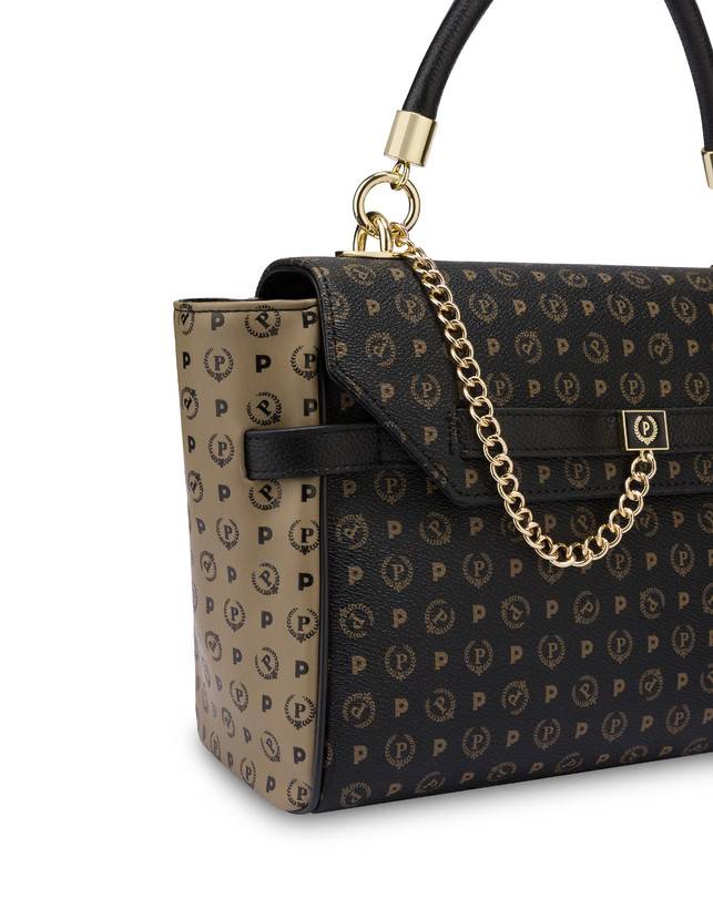 Pollini Borsa A Tracolla Bicolore Heritage Soft Touch Nero/taupe/nero Black Friday Prezzi