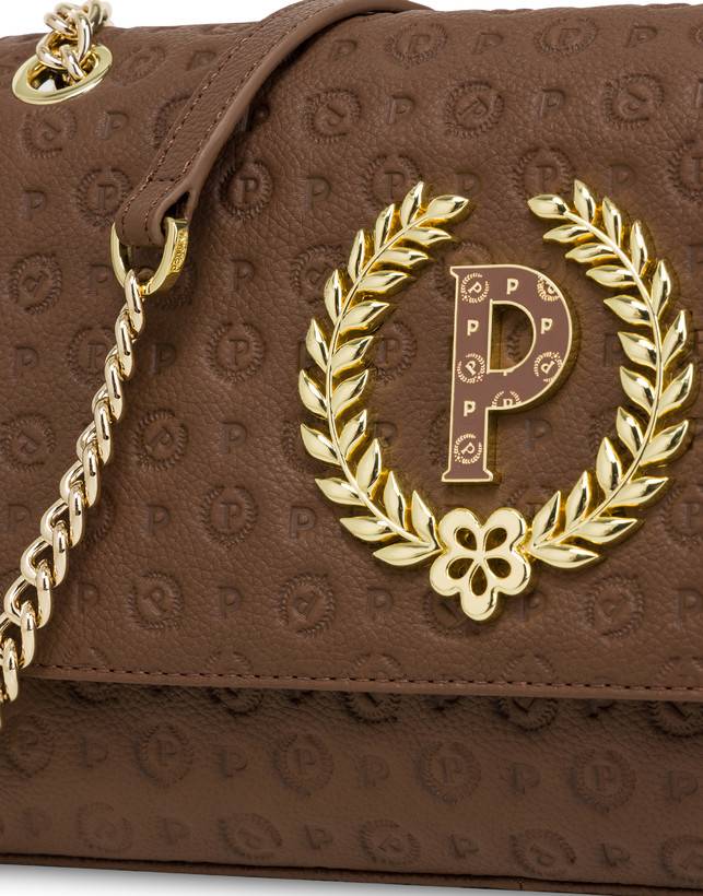 Pollini Borsa A Spalla In Vitello Heritage Logo Embossed Marrone Pezzi Unici