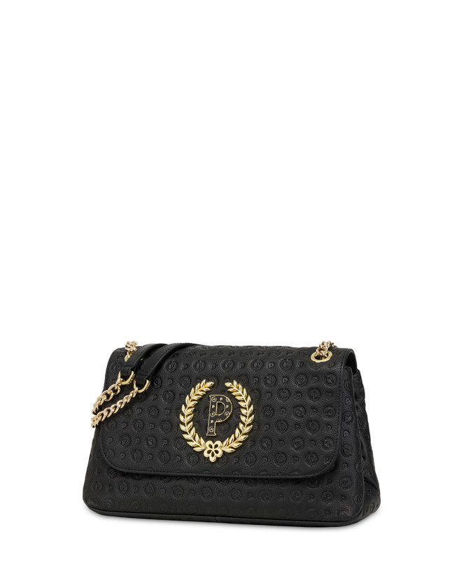 Pollini Borsa A Spalla In Vitello Heritage Logo Embossed Nero Soddisfazione Garantita