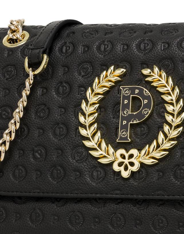 Pollini Borsa A Spalla In Vitello Heritage Logo Embossed Nero Soddisfazione Garantita