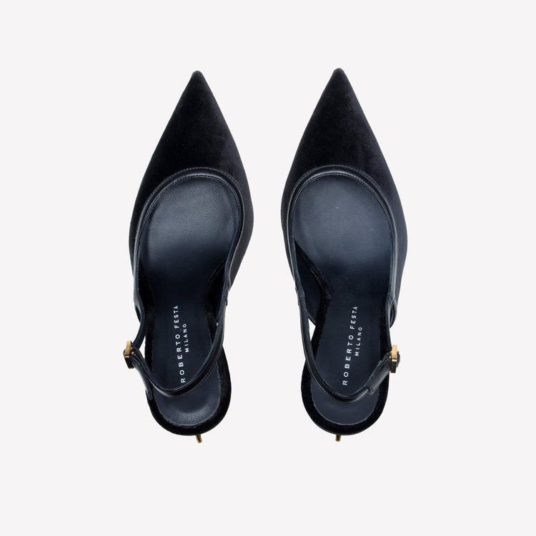 Roberto Festa SLINGBACK IN VELLUTO CON TACCO SCULTURA LOGO SANDY Soddisfazione Garantita