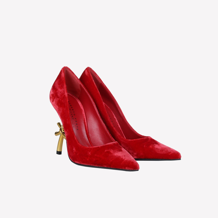 Roberto Festa DECOLLETE’ IN VELLUTO ROSSO CON TACCO SCULTURA LOGO DEAR Negozi Online