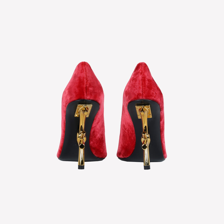 Roberto Festa DECOLLETE’ IN VELLUTO ROSSO CON TACCO SCULTURA LOGO DEAR Negozi Online