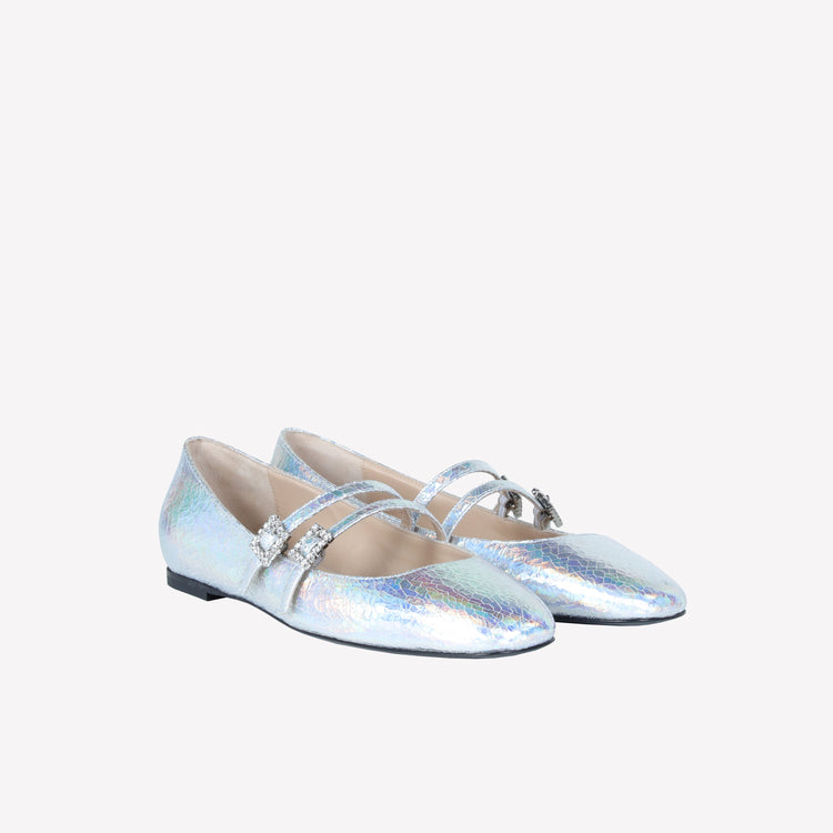 Roberto Festa BALLERINA IN PELLE LAMINATA CON DOPPIO CINTURINO E FIBBIA STRASS JULIE Acquista Ora