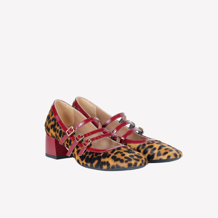 Roberto Festa DECOLLETE’ MARY JANE IN PELLE DI VITELLO CON STAMPA LEOPARDATA E CINTURINI MATY Fino Al -60%