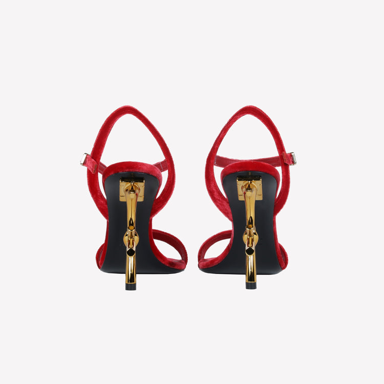 Roberto Festa SANDALO IN VELLUTO ROSSO CON TACCO SCULTURA LOGO META Shopping Online