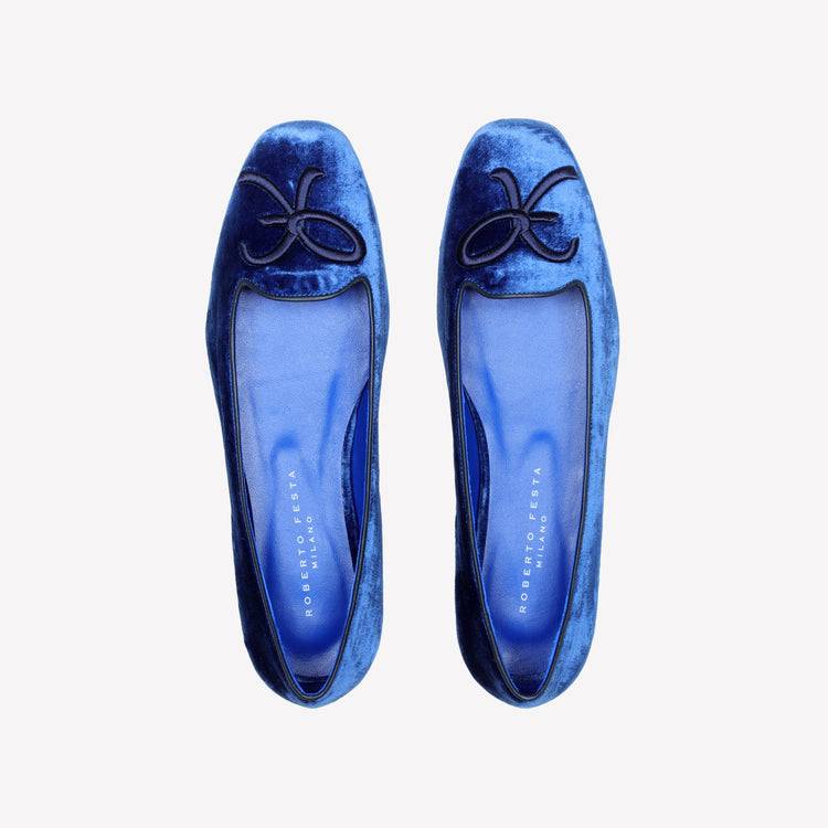 Roberto Festa BALLERINA IN VELLUTO BLU CHINA CON RICAMO RF FELIX Convenienza
