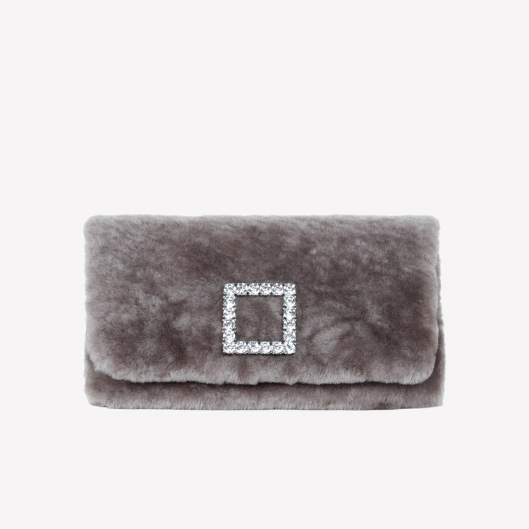 Roberto Festa BORSA CLUTCH IN MONTONE EFFETTO VISONE NUTRIA CON FIBBIA QUADRA COLOR SILVER CON CRISTALLI CAPRILUX Hotsell