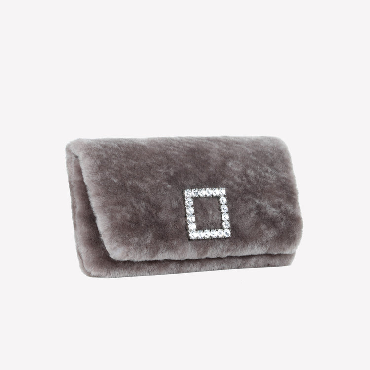 Roberto Festa BORSA CLUTCH IN MONTONE EFFETTO VISONE NUTRIA CON FIBBIA QUADRA COLOR SILVER CON CRISTALLI CAPRILUX Hotsell