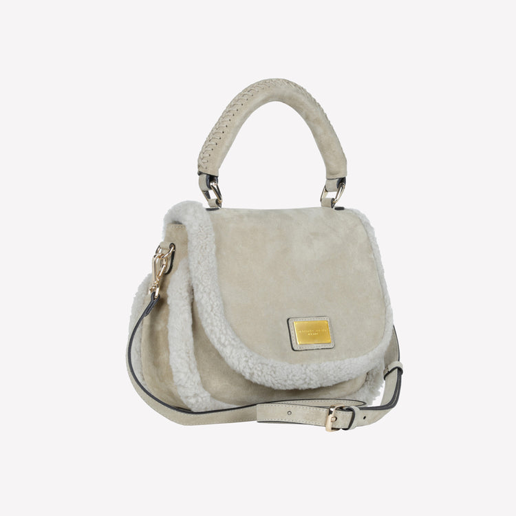 Roberto Festa BORSA CON MANICO IN CAMOSCIO COLOR LIGHT TAUPE CON RIPORTI IN MONTONE TAUPE VIBE Saldi Di Fabbrica