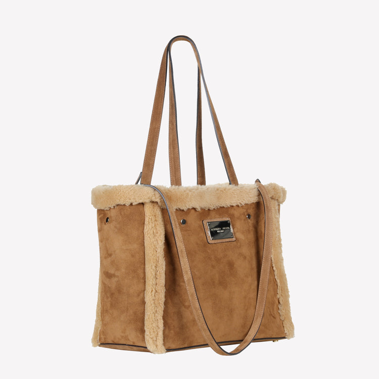 Roberto Festa BORSA SHOPPING IN CAMOSCIO LIGHT BRUCIATO CON RIPORTI IN MONTONE MIELE RAISSA Vendite Flash