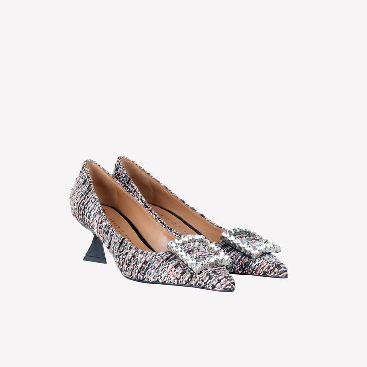 Roberto Festa DECOLLETE’ IN TESSUTO MULTICOLORE CON FIBBIA QUADRA STRASS EVILLY Italia