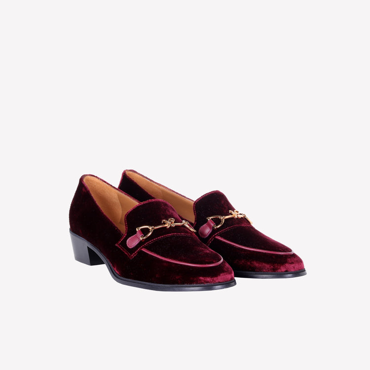Roberto Festa MOCASSINO IN VELLUTO BORDEAUX CON ACCESSORIO MORSETTO ORO AXEL Nuovo