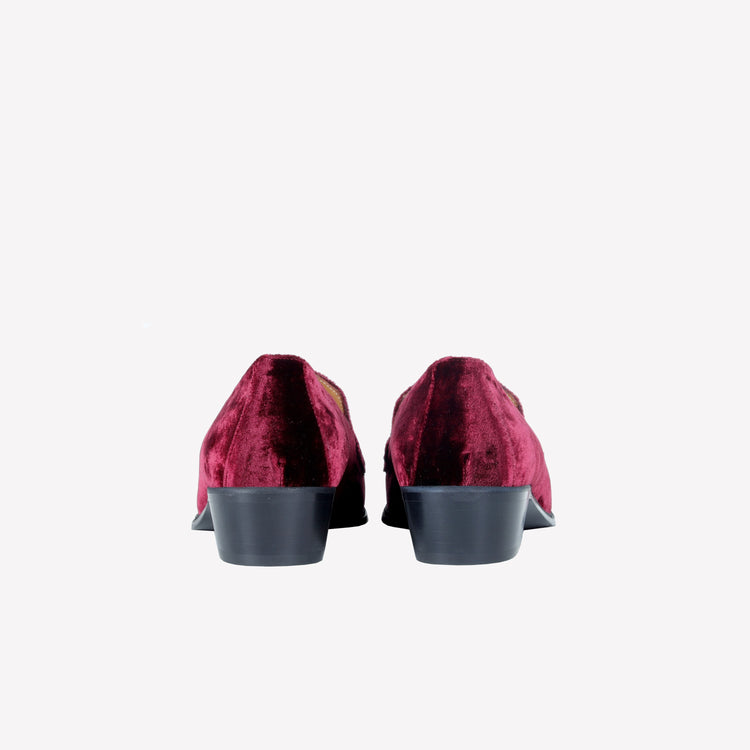 Roberto Festa MOCASSINO IN VELLUTO BORDEAUX CON ACCESSORIO MORSETTO ORO AXEL Nuovo