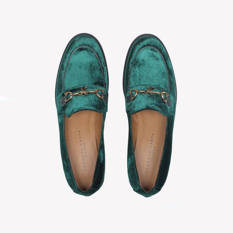Roberto Festa MOCASSINO IN VELLUTO GREEN CON ACCESSORIO MORSETTO ORO AXEL Qualità