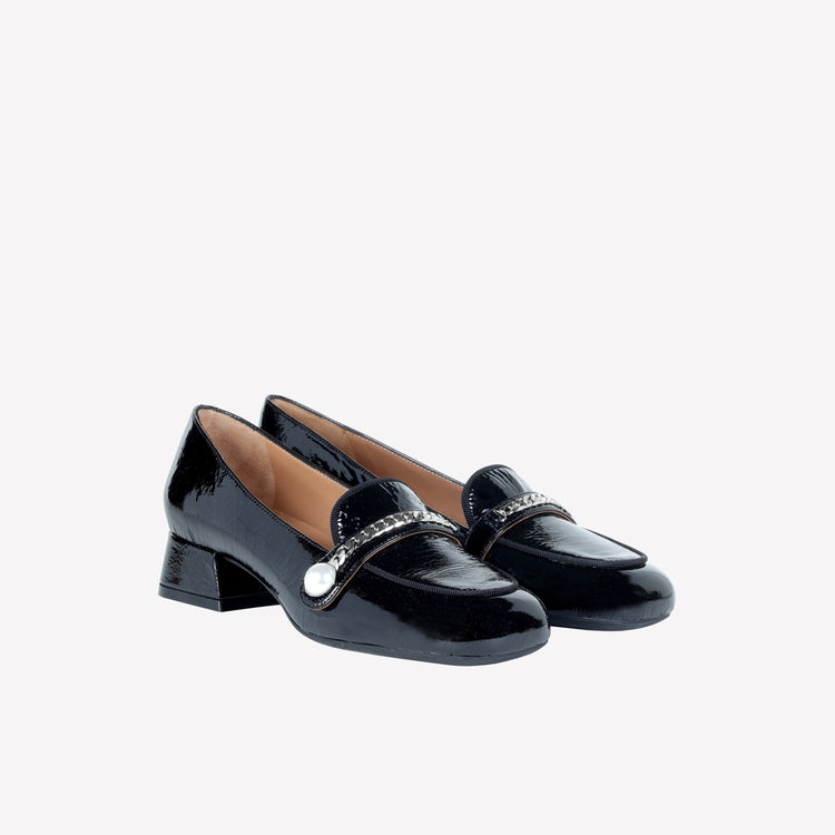 Roberto Festa MOCASSINO IN VERNICE NERA CON ACCESSORIO CATENA ARGENTO DODI Spedizione Gratuita