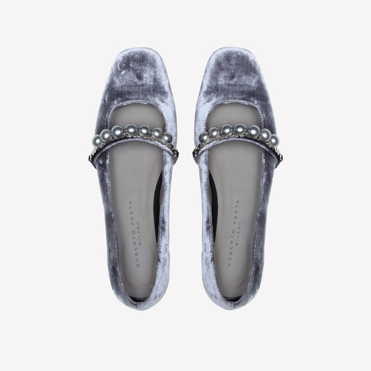 Roberto Festa BALLERINA IN VELLUTO CON CINTURINO CON PERLE LILISA Fino Al -60%