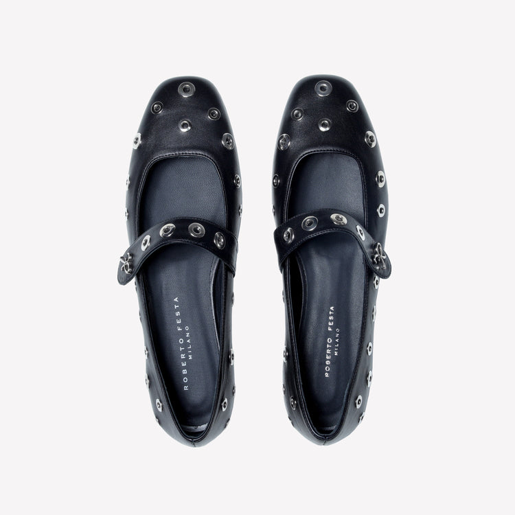 Roberto Festa BALLERINA IN NAPPA CON BORCHIE AD OCCHIELLI E CINTURINO SU COLLO DEL PIEDE ROCK Shopping Online