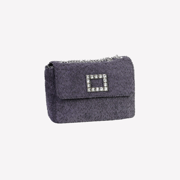 Roberto Festa BORSA A SPALLA IN BOUCLE NERO CON ACCESSORIO STRASS TROPEA LUX Prezzo Ridotto