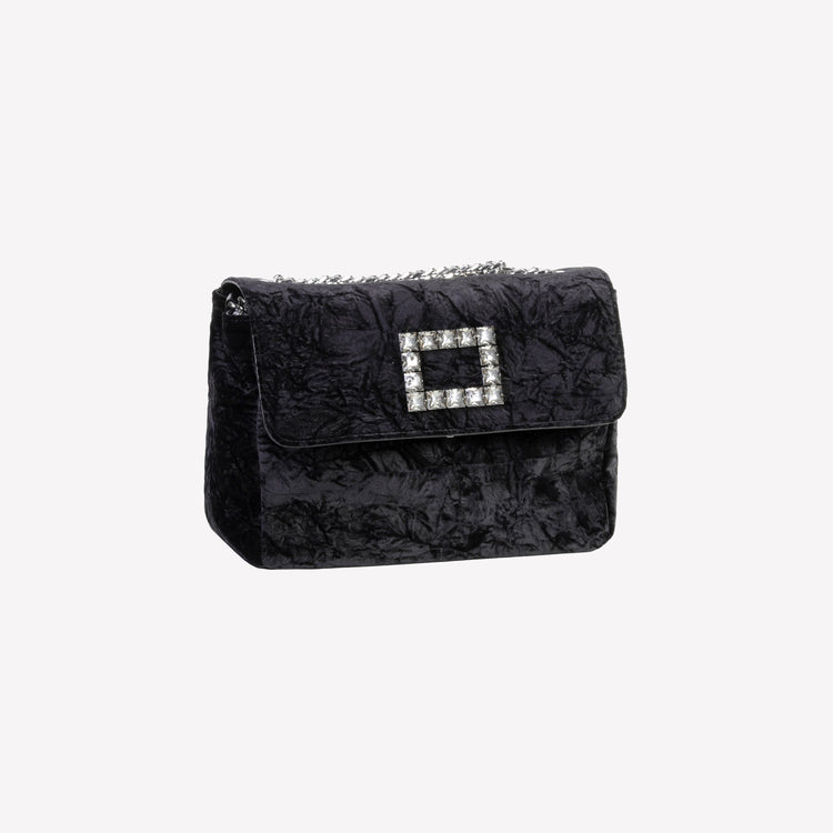 Roberto Festa BORSA A SPALLA IN VELLUTO NERO CON ACCESSORIO STRASS TROPEA LUX Sottocosto