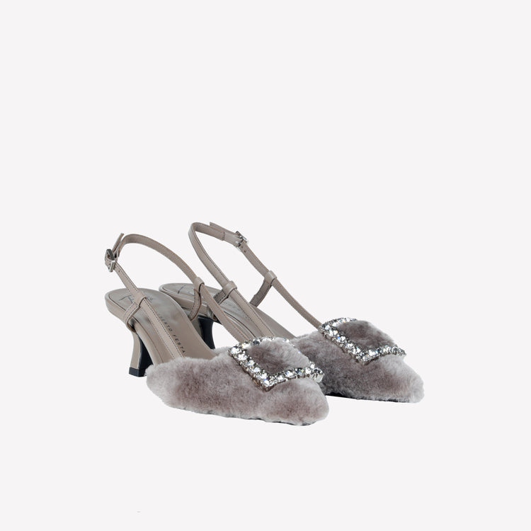 Roberto Festa SLINGBACK IN VISONE NUTRIA CON FIBBIA QUADRA CON CRISTALLI STEFI Novità
