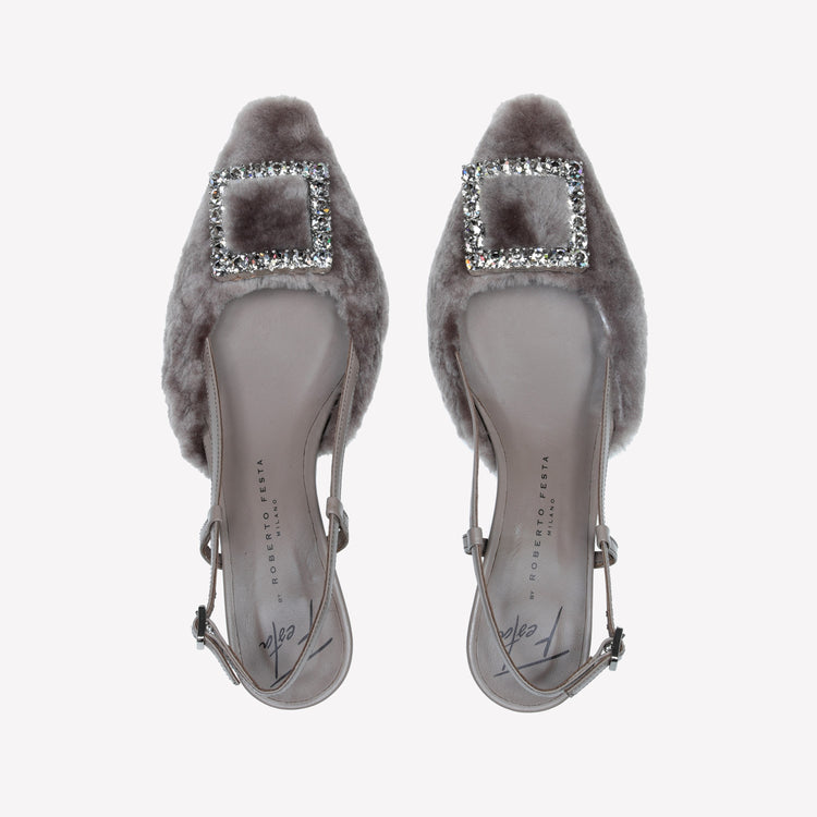 Roberto Festa SLINGBACK IN VISONE NUTRIA CON FIBBIA QUADRA CON CRISTALLI STEFI Novità