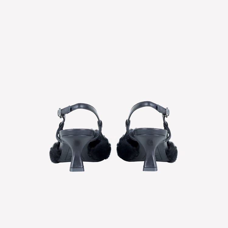 Roberto Festa SLINGBACK IN VISONE NERO CON FIBBIA QUADRA CON CRISTALLI STEFI Presa
