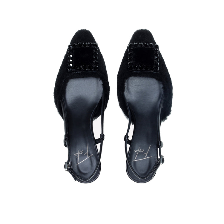 Roberto Festa SLINGBACK IN VISONE NERO CON FIBBIA QUADRA CON CRISTALLI STEFI Presa