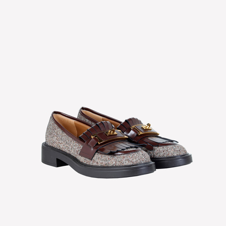 Roberto Festa MOCASSINO IN LANA CON FRANGIA IN PELLE E ACCESSORIO IN OTTONE RAFS Sconto