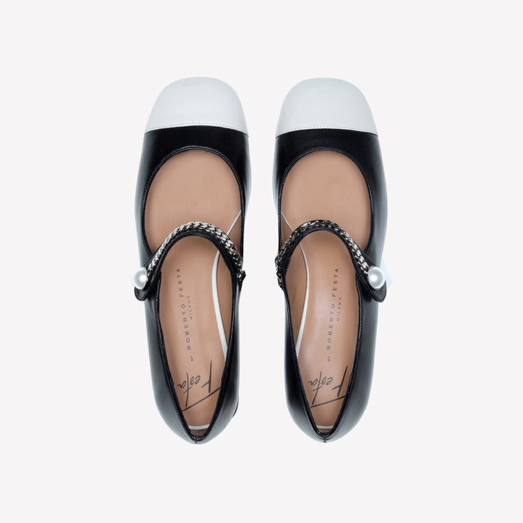 Roberto Festa DECOLLETE’ MARY JANE IN PELLE DI AGNELLO NERA CON PUNTINA CREAM SELENE Online