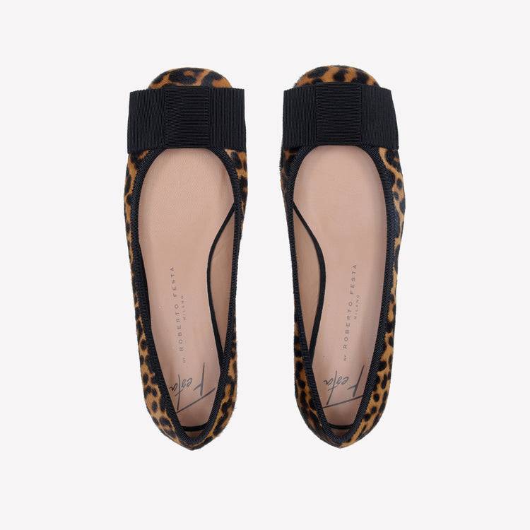 Roberto Festa DECOLLETE’ IN PELLE DI VITELLO STAMPA LEOPARDATA CON FIOCCO GROS GRAIN NERO SISKO Outlet