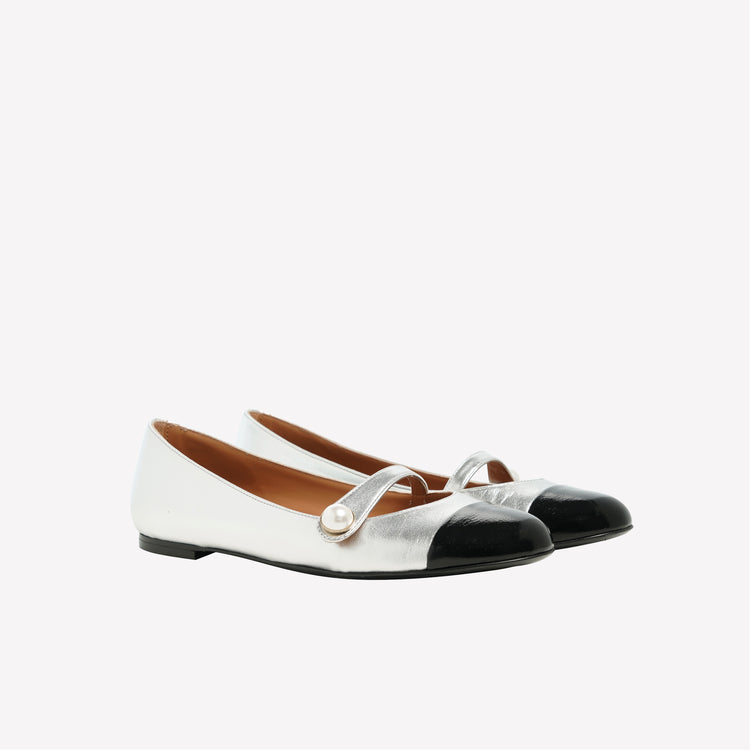 Roberto Festa BALLERINA MARY JANE IN NAPPA ARGENTATA CON PUNTALE A CONTRASTO DIVY Hotsell