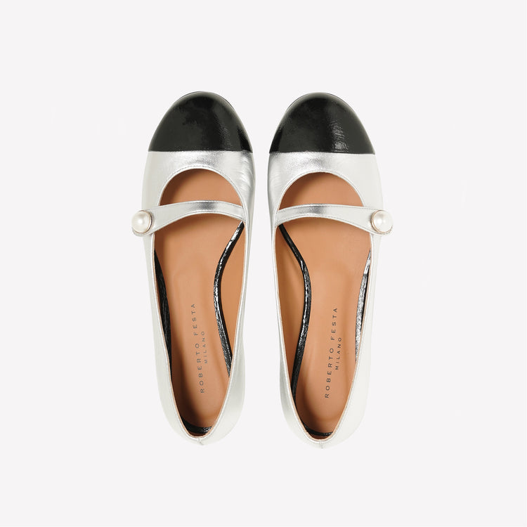 Roberto Festa BALLERINA MARY JANE IN NAPPA ARGENTATA CON PUNTALE A CONTRASTO DIVY Hotsell