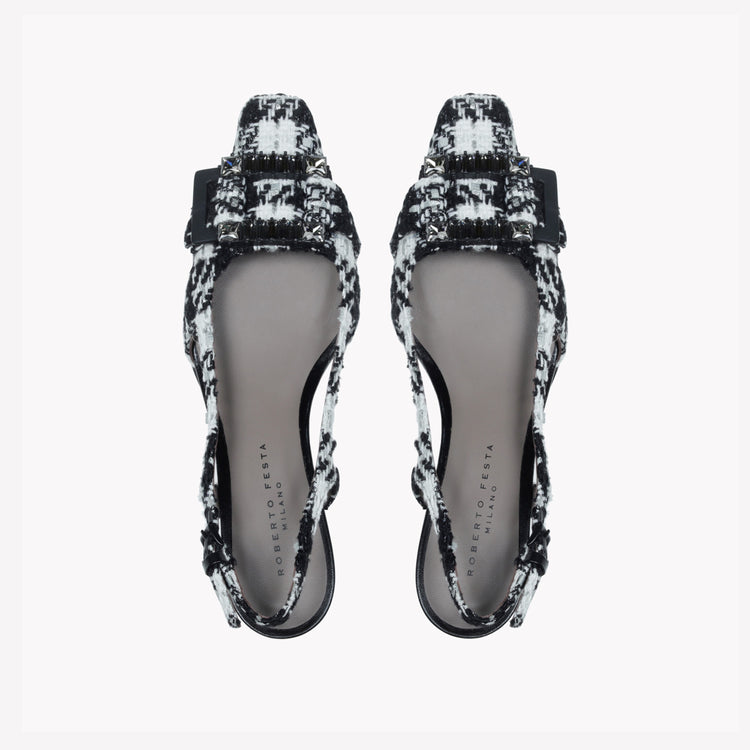 Roberto Festa SLINGBACK IN TWEED CON FIBBIA CRISTALLI BAGUETTE ATENA Saldi Di Fabbrica