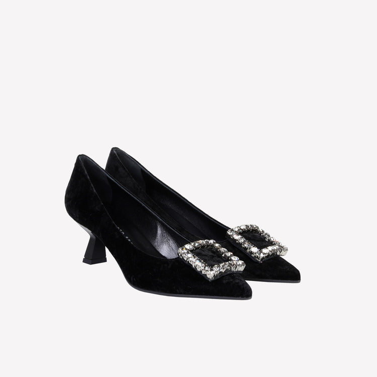 Roberto Festa DÉCOLLETÉ IN VELLUTO NERO CON ACCESSORIO STRASS EVILLY Vendite Flash