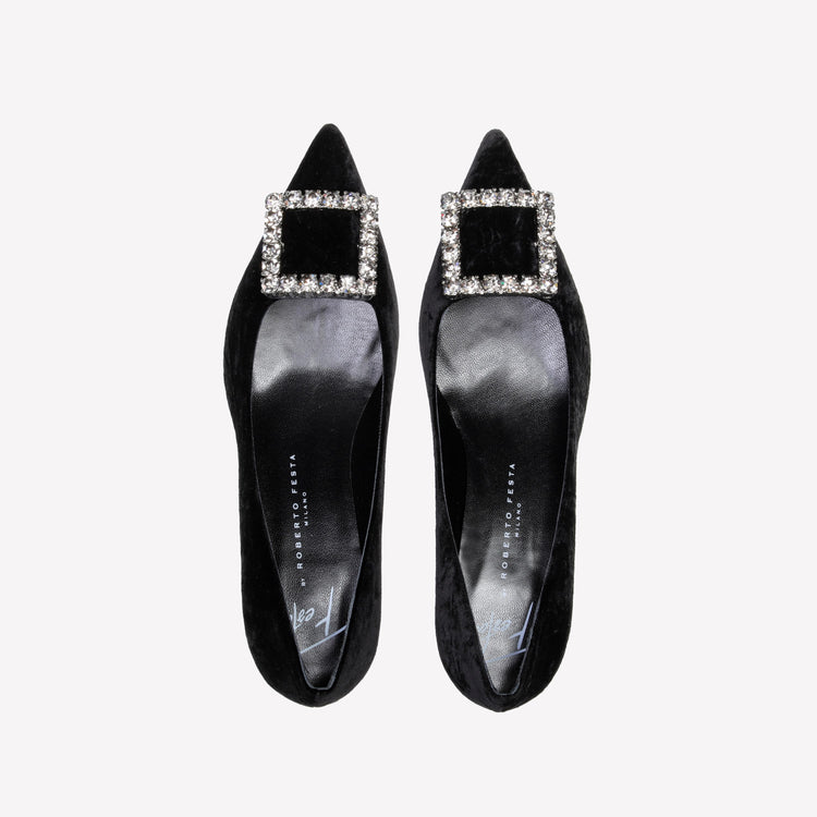 Roberto Festa DÉCOLLETÉ IN VELLUTO NERO CON ACCESSORIO STRASS EVILLY Vendite Flash