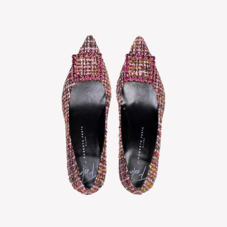 Roberto Festa DÉCOLLETÉ IN BOUCLÉ MULTICOLOR CON ACCESSORIO STRASS EVILLY Negozio