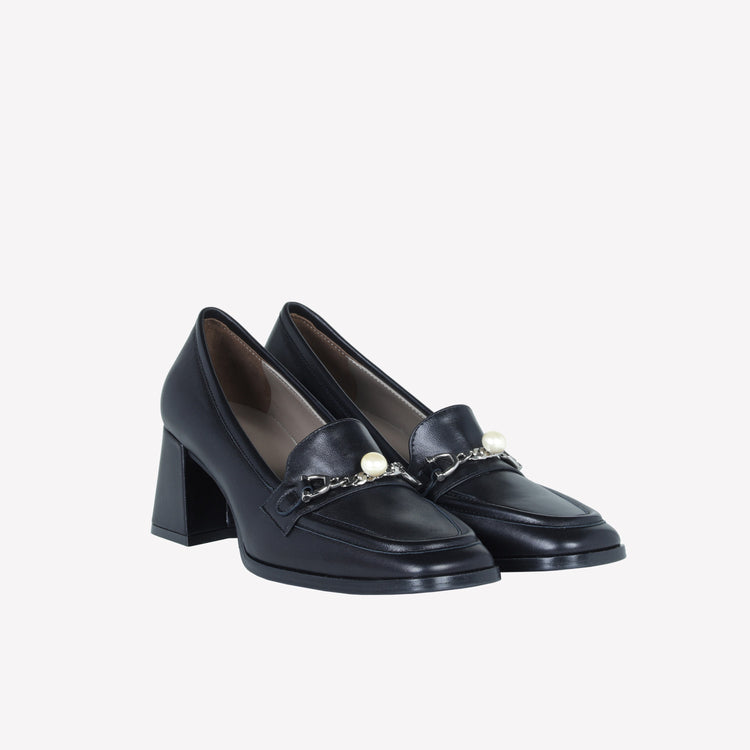 Roberto Festa MOCASSINO IN NAPPA NERO CON ACCESSORIO PERLA GERT Nuovo