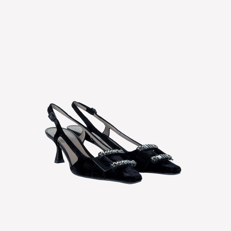 Roberto Festa SLINGBACK IN VELLUTO CON FIBBIA CRISTALLI BAGUETTE ATENA Soddisfazione Garantita