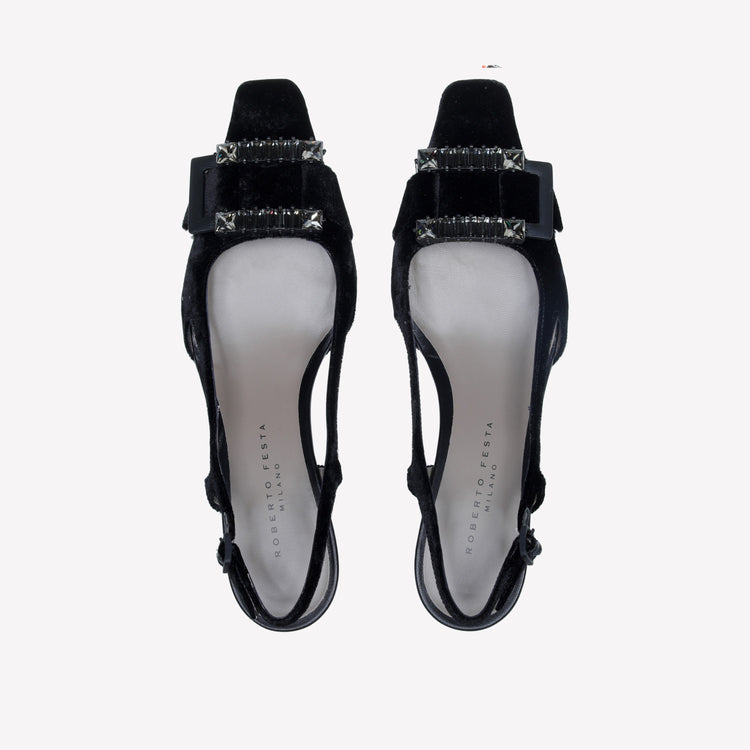 Roberto Festa SLINGBACK IN VELLUTO CON FIBBIA CRISTALLI BAGUETTE ATENA Soddisfazione Garantita