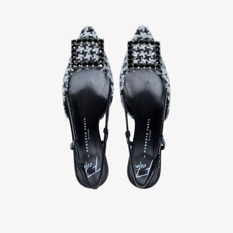 Roberto Festa slingback in poule nero e accessorio strass stefy Acquista Ora