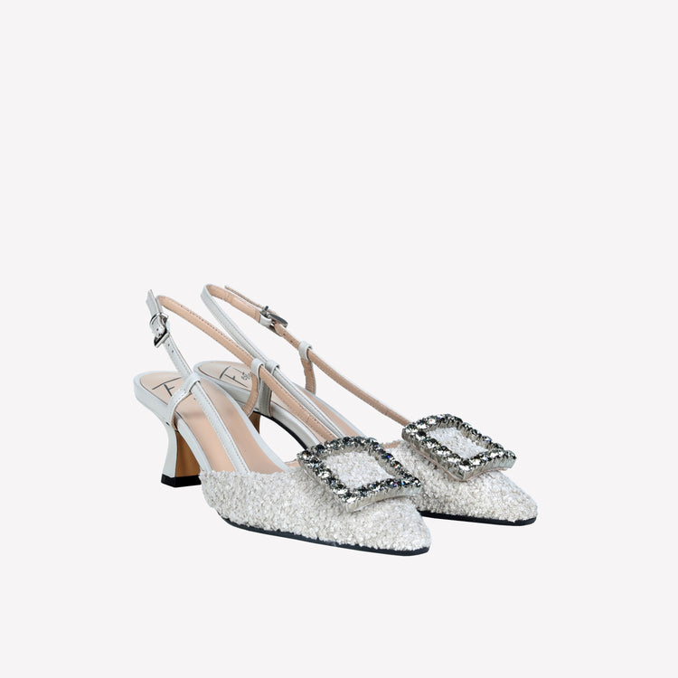 Roberto Festa slingback in boucle cream e accessorio strass stefy Consegna Veloce
