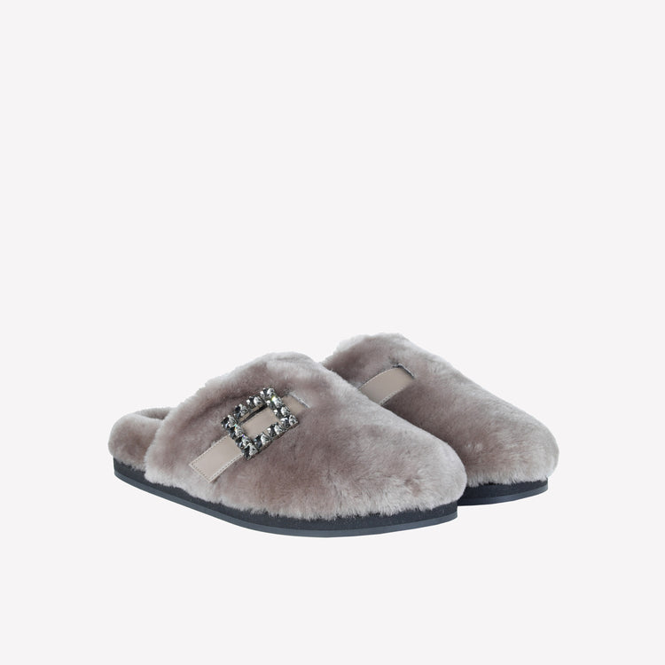 Roberto Festa MULES IN MONTONE NUTRIA CON FIBBIA CRISTALLI MARCUS Promozione Limitata